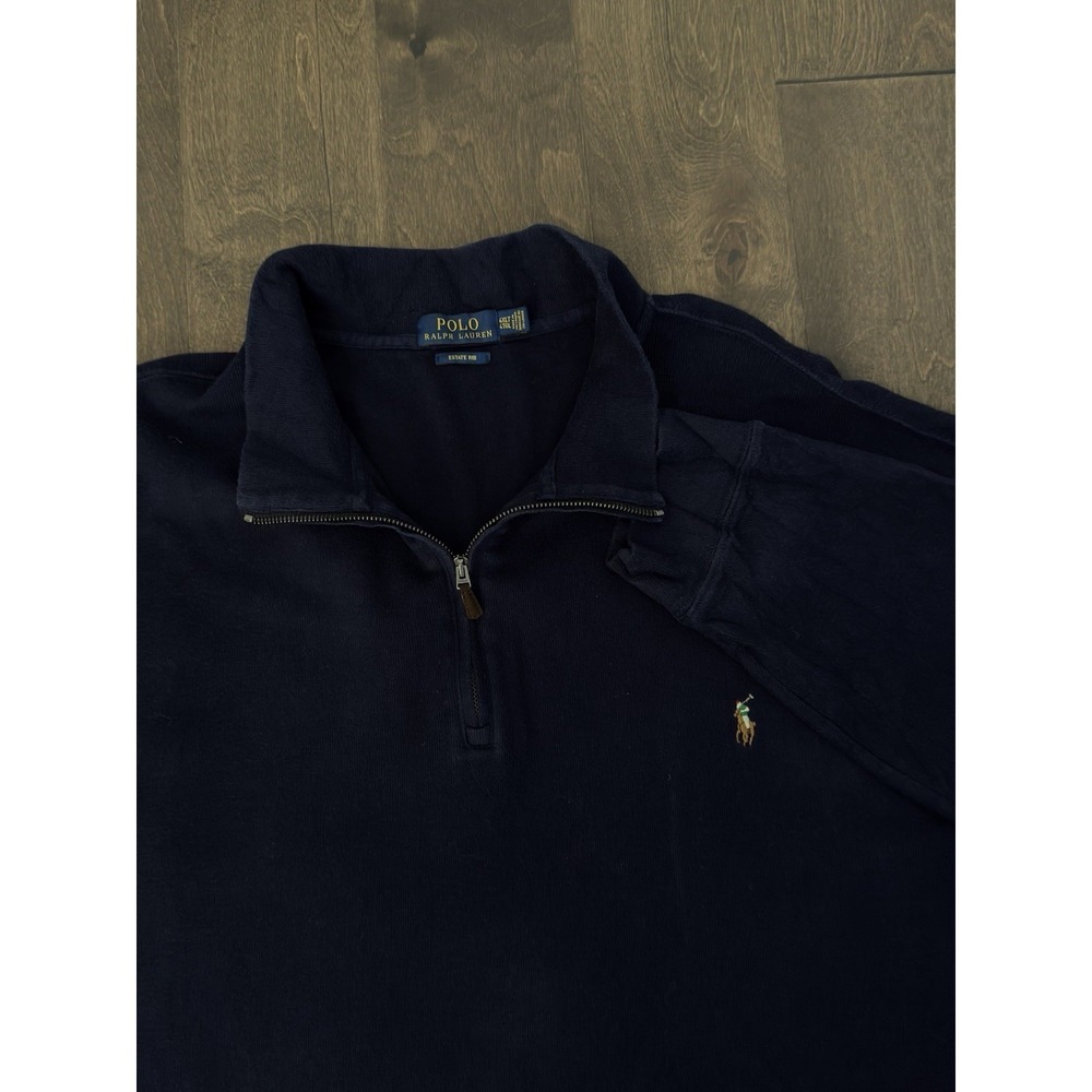 Polo Ralph Lauren Mens Navy Blue Estate Rib Quarter Zip Size 4XLT Flesh Pony